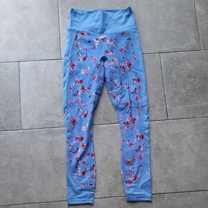 Fabletics Women's Blue Leggings with Red Floral Design